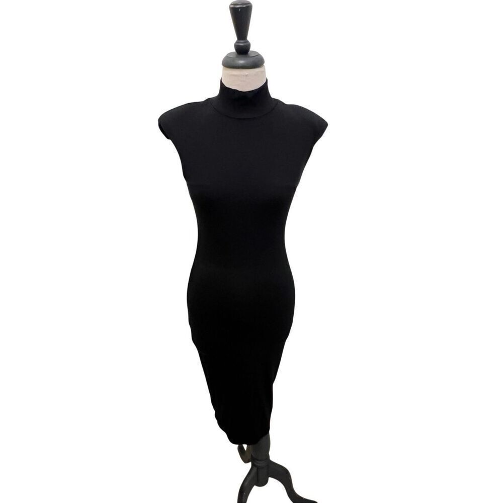 Good American Women's Mock Neck Cap Sleeve Midi Bodycon Dress Black Size 2